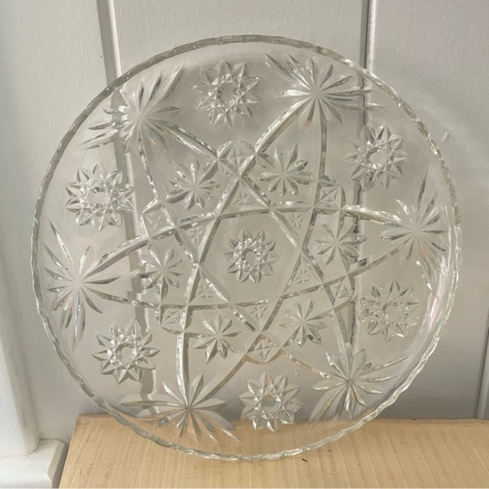 $15 SALE Clear Glass Serving Platter Plate Party Holiday Elegant Heavy VTG